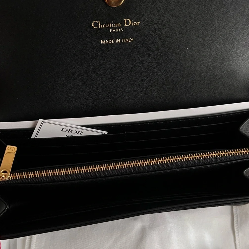 Dior Black Quilted Wallet with Gold Accents